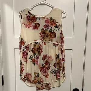Vanilla Bay Floral Sleeveless Blouse - Cream and Pink
